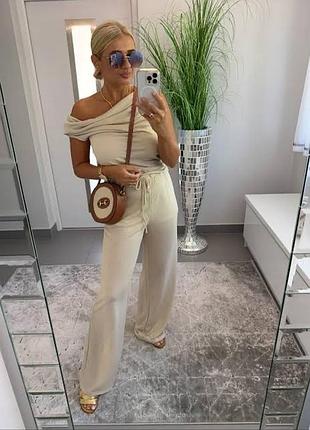 Жіночі трикотажні штани кльош труби палаццо на підкладці zara розмір l