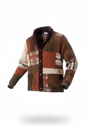 Чоловічий в'язаний кардиган пэчворк з коміром шалька designed in germany (розмір l)