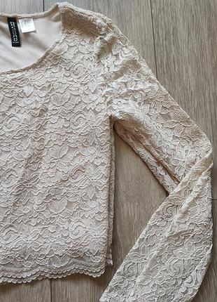 Мереживна блуза топ divided h&m, розмір 38 xs-s. довгий рукав, ззаду змійка