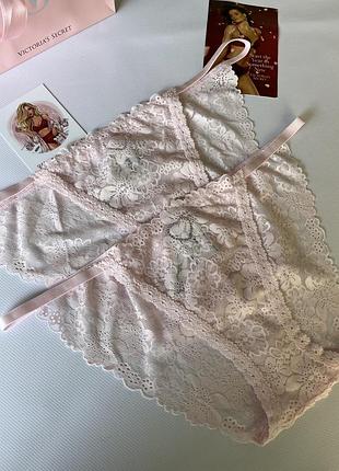 Рожеві жіночі мережевні трусики бікіні зі стразами victoria’s secret pink оригінал