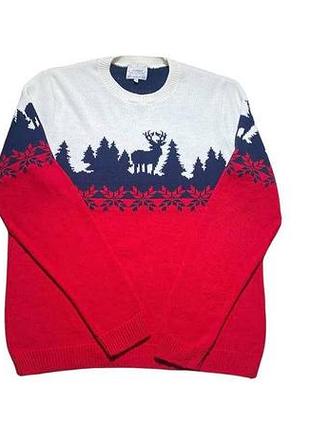 Новогодний мужской свитер с оленями и елками topman made in britain (размер xl)
