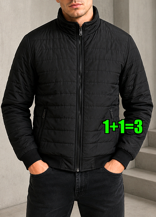 🤩1+1=3 базовая черная мужская куртка демисезон, размер 44 - 46
