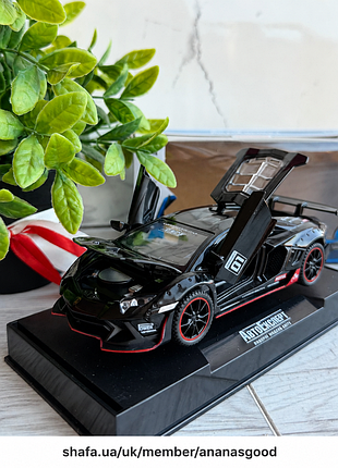 Металева машинка lamborghini aventador 15 см 1:32, чорна, зі світлом і звуком, двері відчиняються