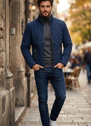 Стильная мужская демисезонная куртка fort collins (slim fit) / темно-синяя короткая, куртка m-l