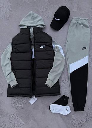 Набір nk swoosh чорний жилет мд сірий худі штани кепка