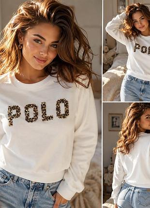 Білий світшот polo ralph lauren з пайєтками polo • 100% бавовна • s