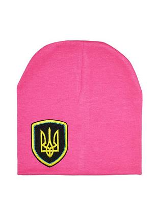 Шапка детская трикотажная с гербом украины малиновая 46-54 см.