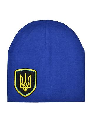 Шапка на мальчика и девочку с символикой украины синяя 46-54 см.