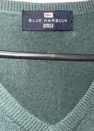 Зелений чоловічий джемпер з v-подібним вирізом від marks & spencer (лінійка blue harbour)