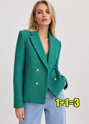 🤩1+1=3 шикарный твидовый двубортный женский пиджак new look, размер 42 - 44