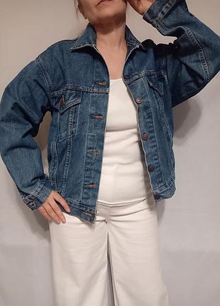 Джинсовка куртка унисекс винтаж вареная синяя с вышивкой размер l xl недорого