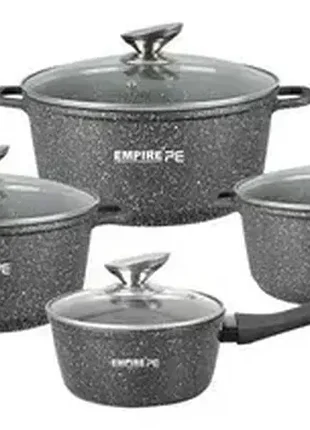 Набор посуды empire em-7332 с антипригарным гранитным покрытием ø 16 / 18 / 24 см серый