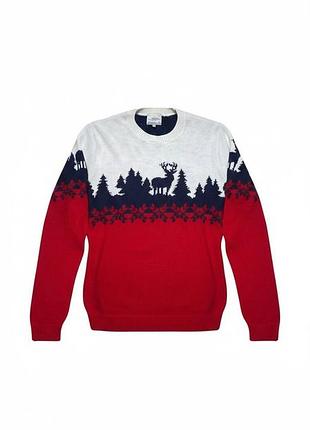 Новорічний чоловічий светр з оленями та ялинками topman made in britain (розмір xl)
