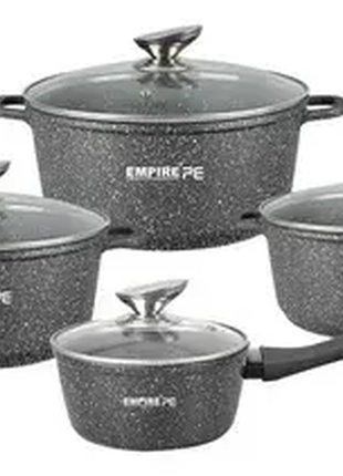 Набір посуду empire em-7334 з антипригарним гранітним покриттям ø 16 / 18 / 20 / 24 см чорний