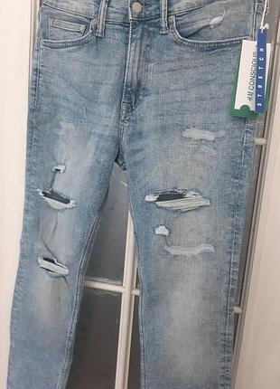 Джинси чоловічі h&m стрейч blue denim  skinny ripped 31/30