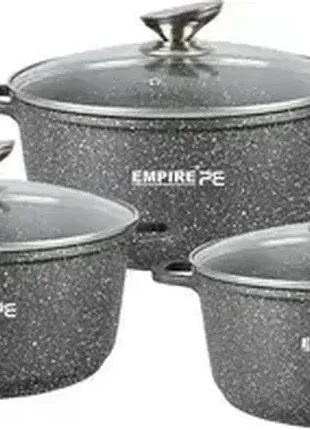 Набір каструль empire em-7327 з антипригарним гранітним покриттям ø 20 / 24 / 28 см сірий