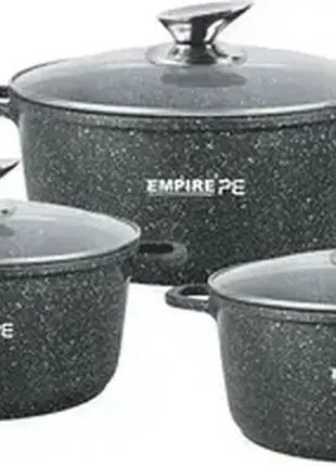 Набір каструль empire em-7344 з антипригарним гранітним покриттям ø 20 / 24 / 28 см чорний