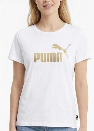 Жіноча біла футболка puma з золотистим логотипом (розмір xl ) — оригінал