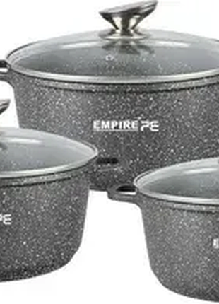 Набір каструль empire em-7344 з антипригарним гранітним покриттям ø 18 / 20 / 24 см сірий