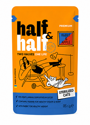 Half &amp; half premium rabbit &amp; apple sterilized cats — 85 г