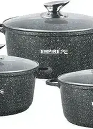 Набір каструль empire em-7331 з антипригарним гранітним покриттям ø 18 / 20 / 24 см чорний