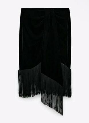 Zara чорна міні спідниця з бахромою