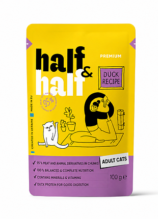 Half &amp; half premium duck recipe - влажный корм для взрослых кошек, 100 г