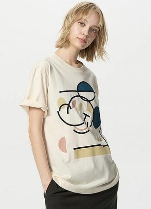 Бавовняна базова щільна футболка uniqlo disney’s mickey faces хлопковая футболка