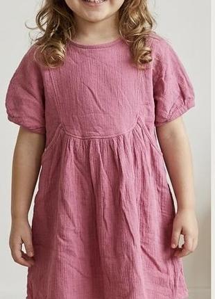 Рожева муслінова сукня zara kids (110 см, 4-5 років) / літнє платтячко з рукавами-ліхтариками