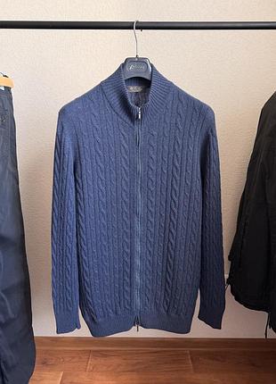 Свитер loro piana men's sweater baby cashmere cable knit full zip navy blue