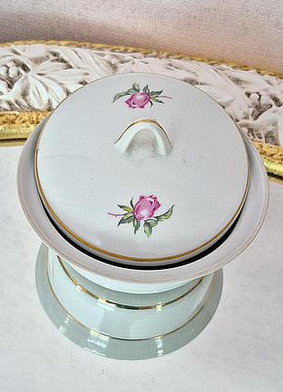 Масленка карстень фарфоровая винтажная сахарница карстенийский фарфоровой завод винтаж