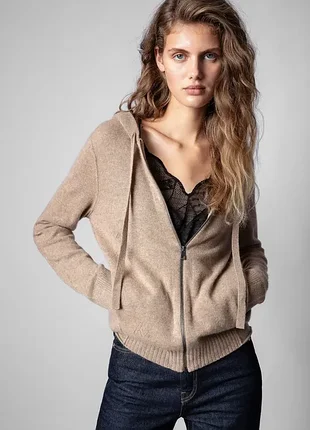Zadig & voltaire кашеміровий кардиган худі зіп кофта светр з капюшоном на змійці кашемір бежевий розмір м l оригінал