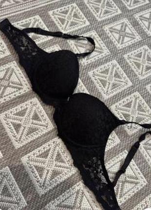 Чорний бюстгальтер з мереживом та push-up h&m