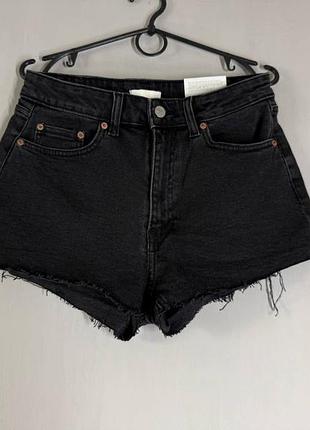 Новые черные джинсовые шорты h&amp;m с высокой талией и сырым краем (eur 38 / m)