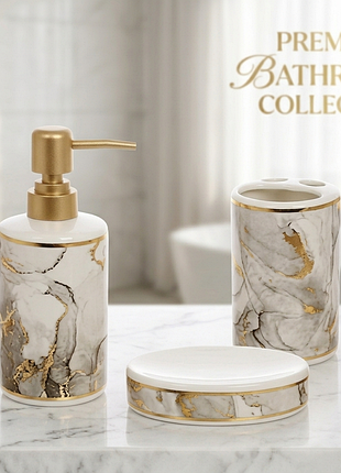 Набор аксессуаров bright для ванной комнаты "grey marble gold" 3 предмета, керамика