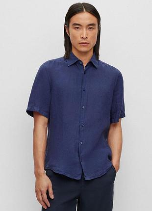 Мужская рубашка boss hugo boss ronni_5 xl, хлопок + лен, slim fit