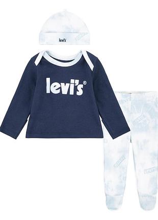 Дитячий комплект levi's лонгслів, штани та шапочка