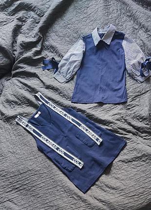 Костюм школьный colabear сарафан рубашка блуза next рубашка zara в школу школьная lc waikiki форма sinsay синий белый