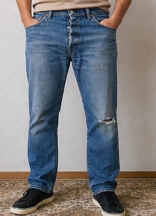 Джинсы levi's 501 original w36 l32 синие мужские прямые с потертостями