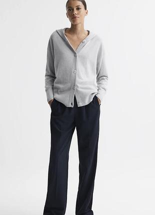 Reiss evie — жіночий вовняний кардиган з кашеміром та капюшоном, світло-сірий