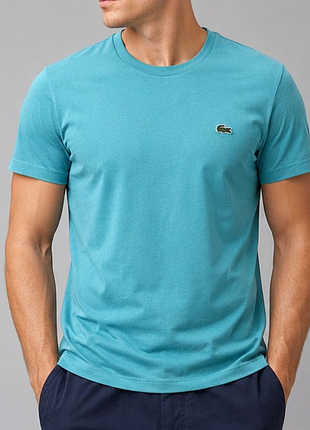 Чоловіча футболка lacoste sport бірюзова з логотипом крокодил l–xl