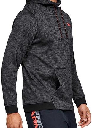 стильное спортивное худи / свитшот с флисом under armour coldgear (темно-серый меланж / ярко-оранжевый, размер s)