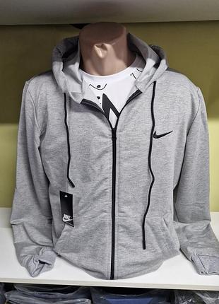 Кофта на блискавці з капюшоном весна літо трикотаж, кофта nike , зіпхуді світло-сіра