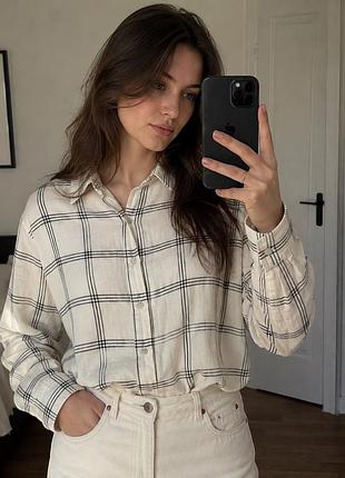 Сорочка h&m в клітинку молочна, розмір 36 s