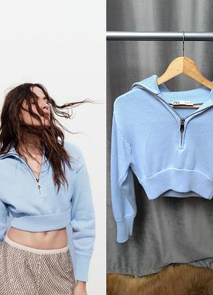 Стильний укорочений светр із коміром - zara