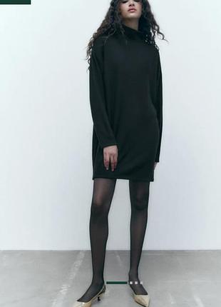 Тепла в'язана сукня туніка трикотаж з горловиною осіннє плаття zara