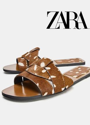 Шкіряні шльопанці zara з натуральним хутром