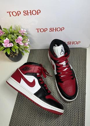 Оригинальные кроссовки кожаные высокие хайтопы nike jordan 1 mid