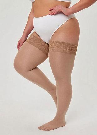 Панчохи з мереживом великого розміру капучино one size