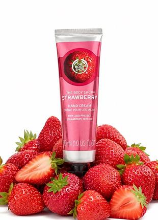 The body shop strawberry hand cream 30 мл — парфумований крем для рук з полуницею, оригінал